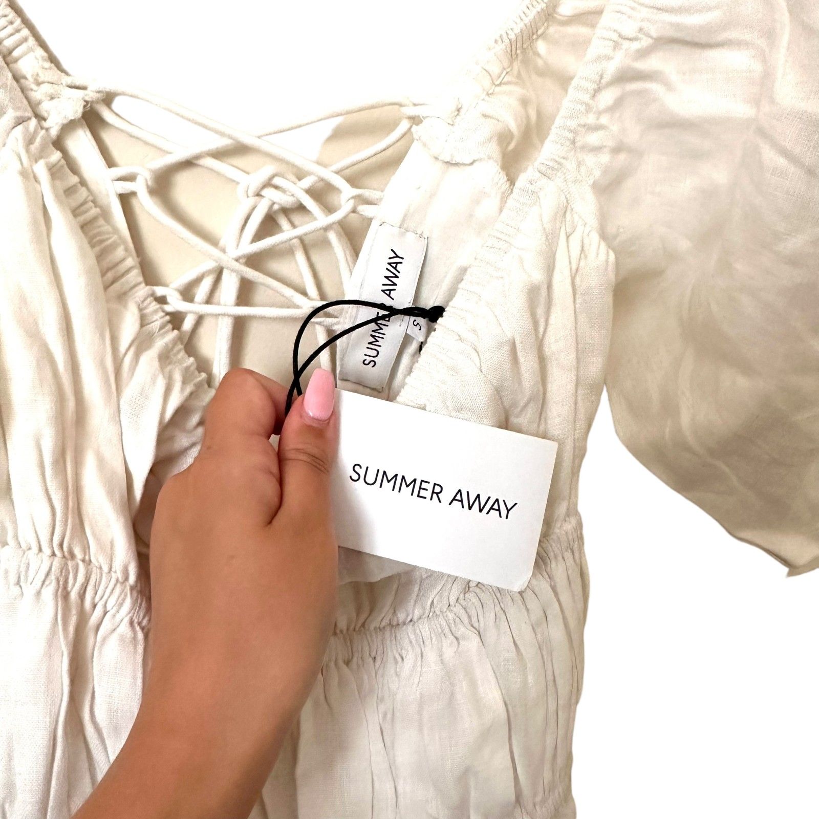 Summer Away Sydney Linen Puff Sleeve Poplin Mini Dress Nwt Sz Small — image 6 of 7